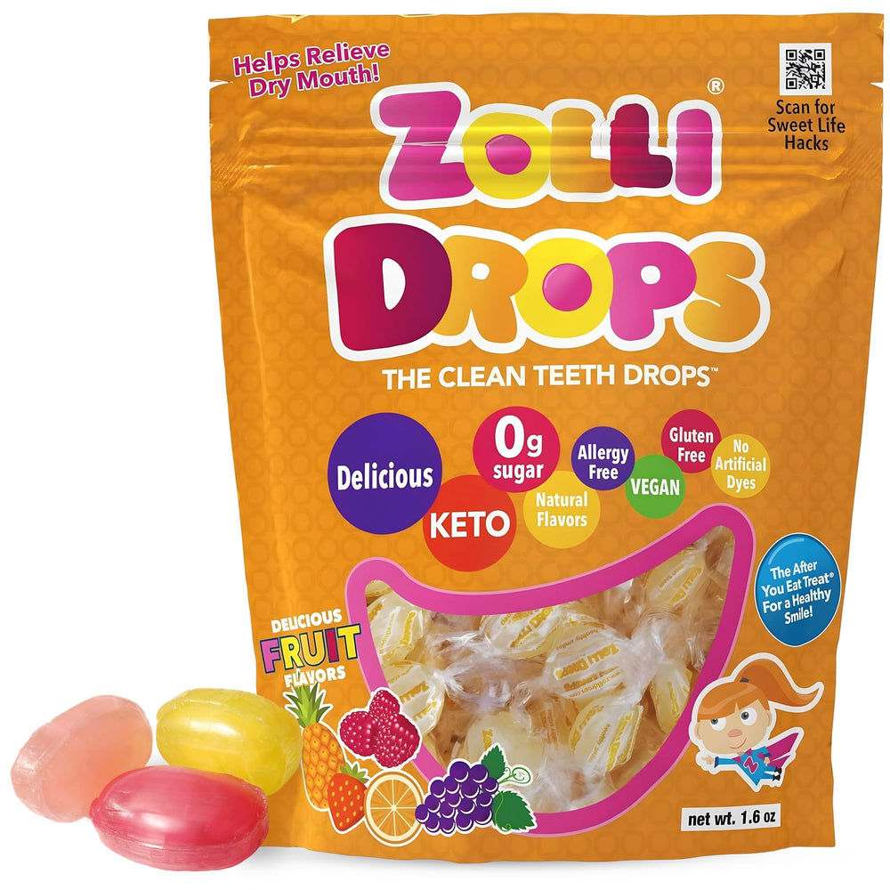 Zolli Drops sugar-free candy bag showcasing a keto-friendly post-meal option.