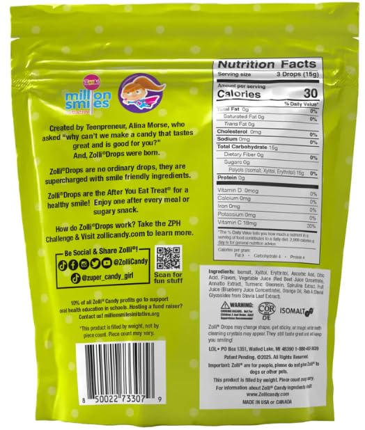 Zolli Drops sugar-free candy box highlighting keto-friendly, diabetic-friendly, dye-free treats.
