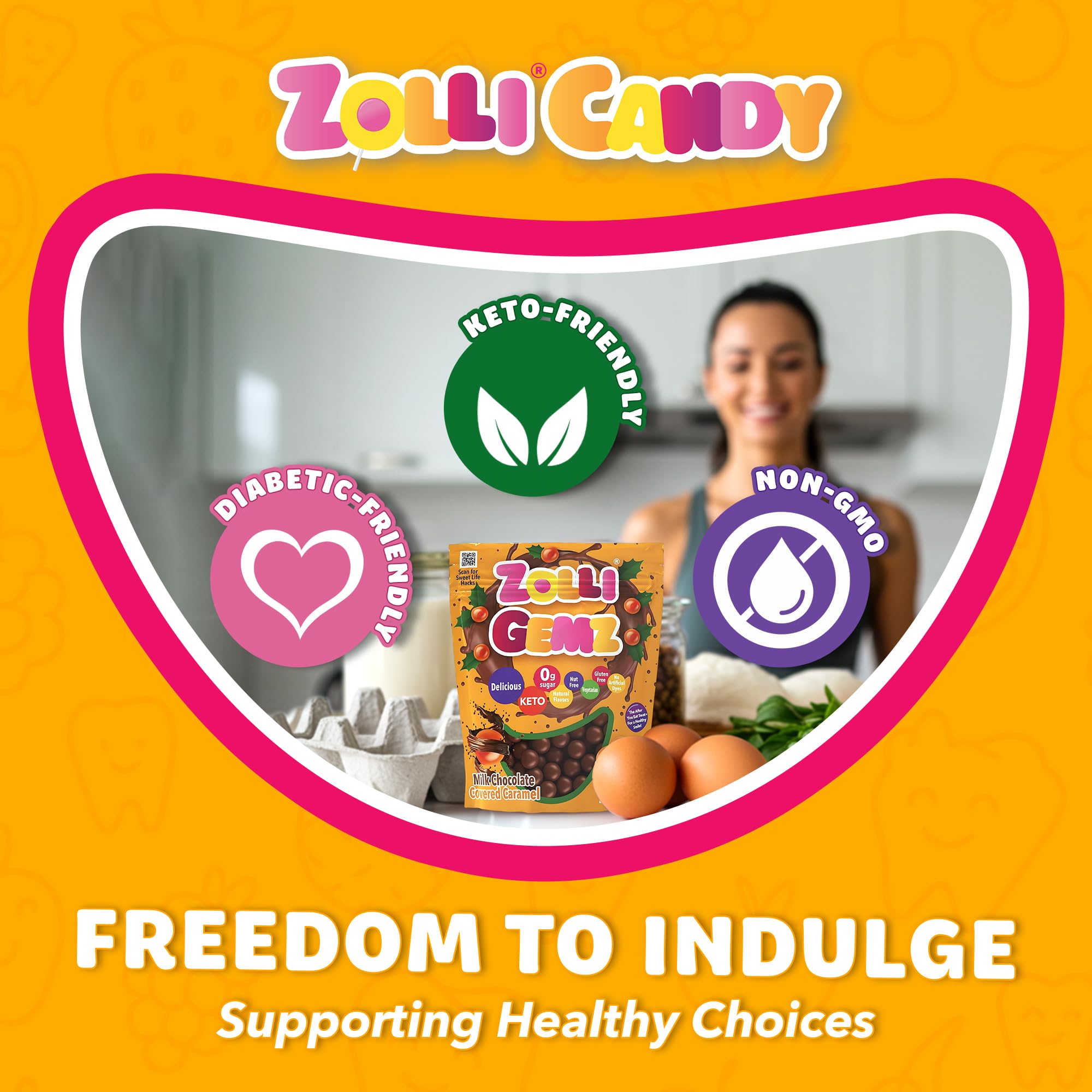 Zolli Gemz Caramelz keto-friendly, dairy-free option suitable for low-carb snack moments.