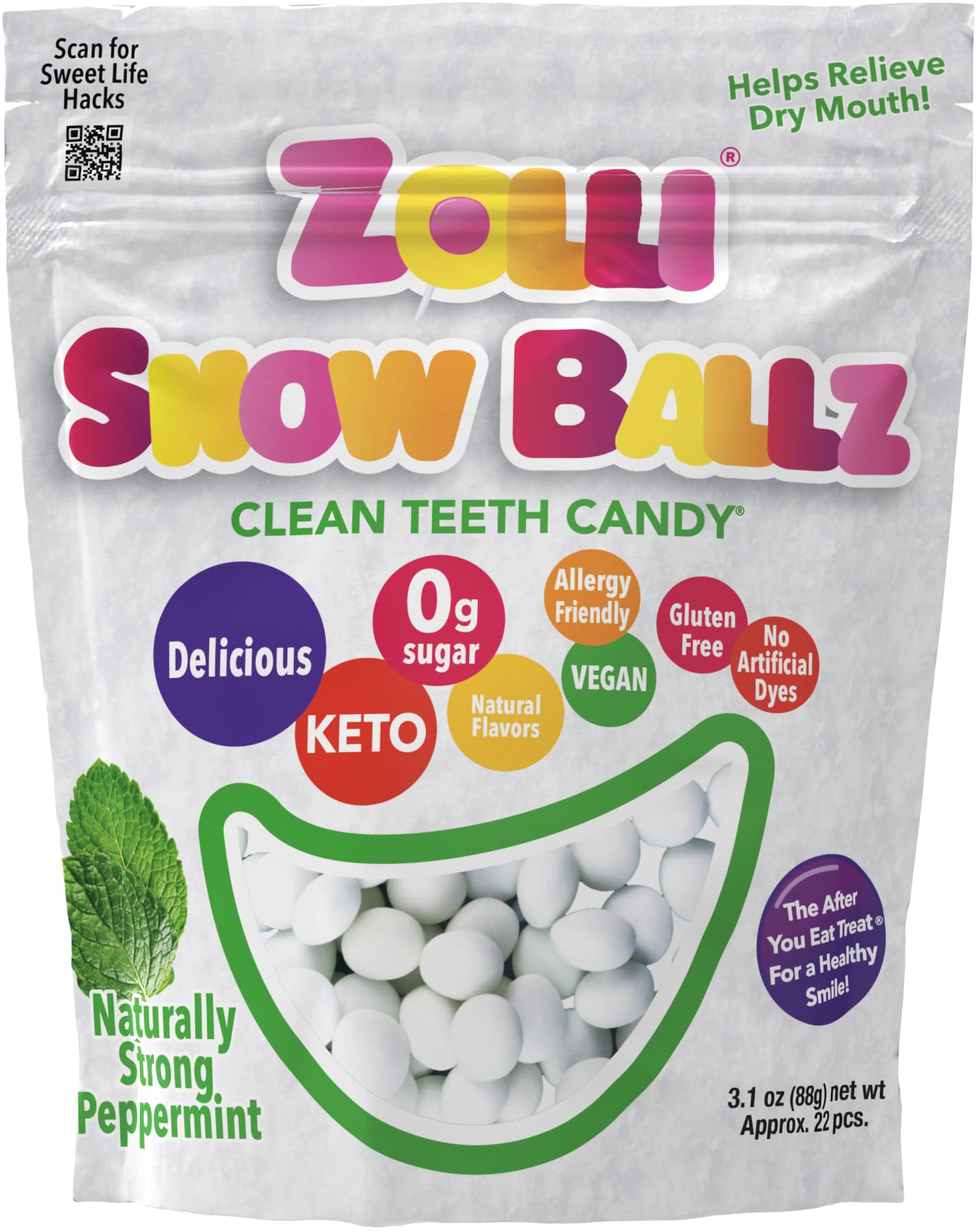 Zolli Snow Ballz peppermint close-up for a fresh after-meal smile