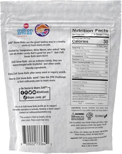 Zolli Snow Ballz packaging shown, allergen-free, dentist-approved treats for families