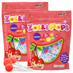 Zollipops Cherry clean teeth lollipop promotes fresh breath after meals.
