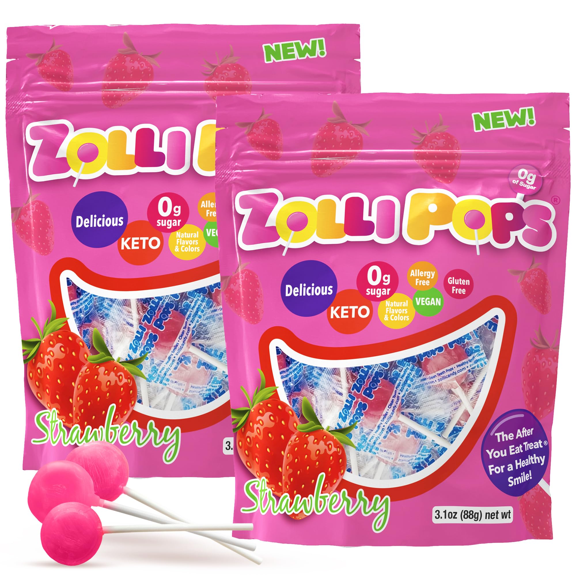 Zollipops clean teeth pops packaging, ideal for on-the-go sugar-free snacking.