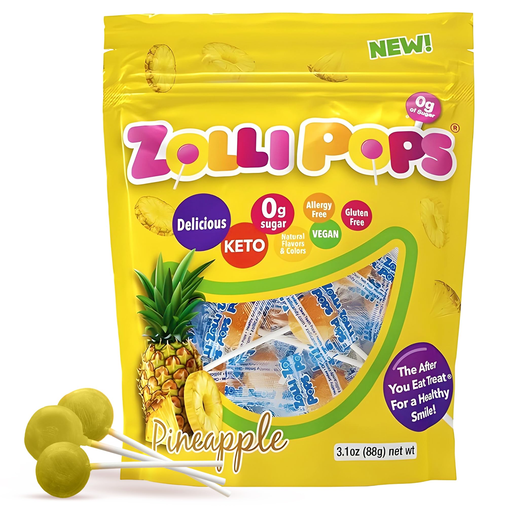 Zollipops Clean Teeth Pops pineapple flavor for post-meal balance and sugar-free enjoyment