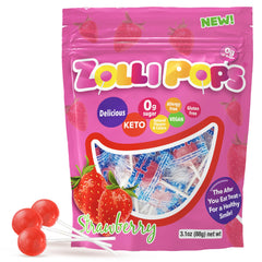 Zollipops Clean Teeth Pops strawberry packaging, ideal for on-the-go dental-friendly treats.