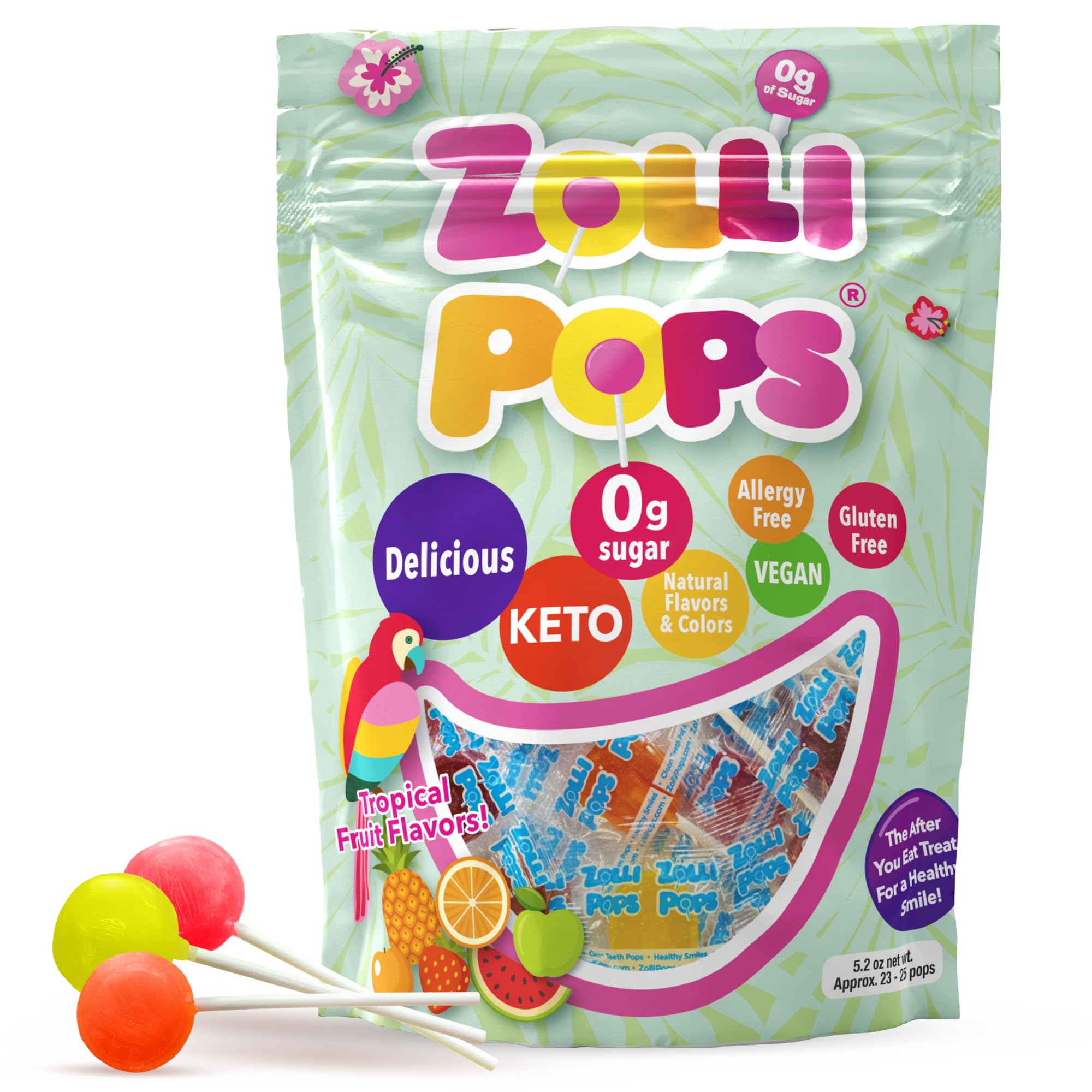 Zollipops Tropical Clean Teeth Pops post-meal refreshing treat.