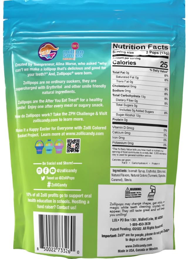 Zollipops dye-free fruit flavors offer a kid-safe candy option