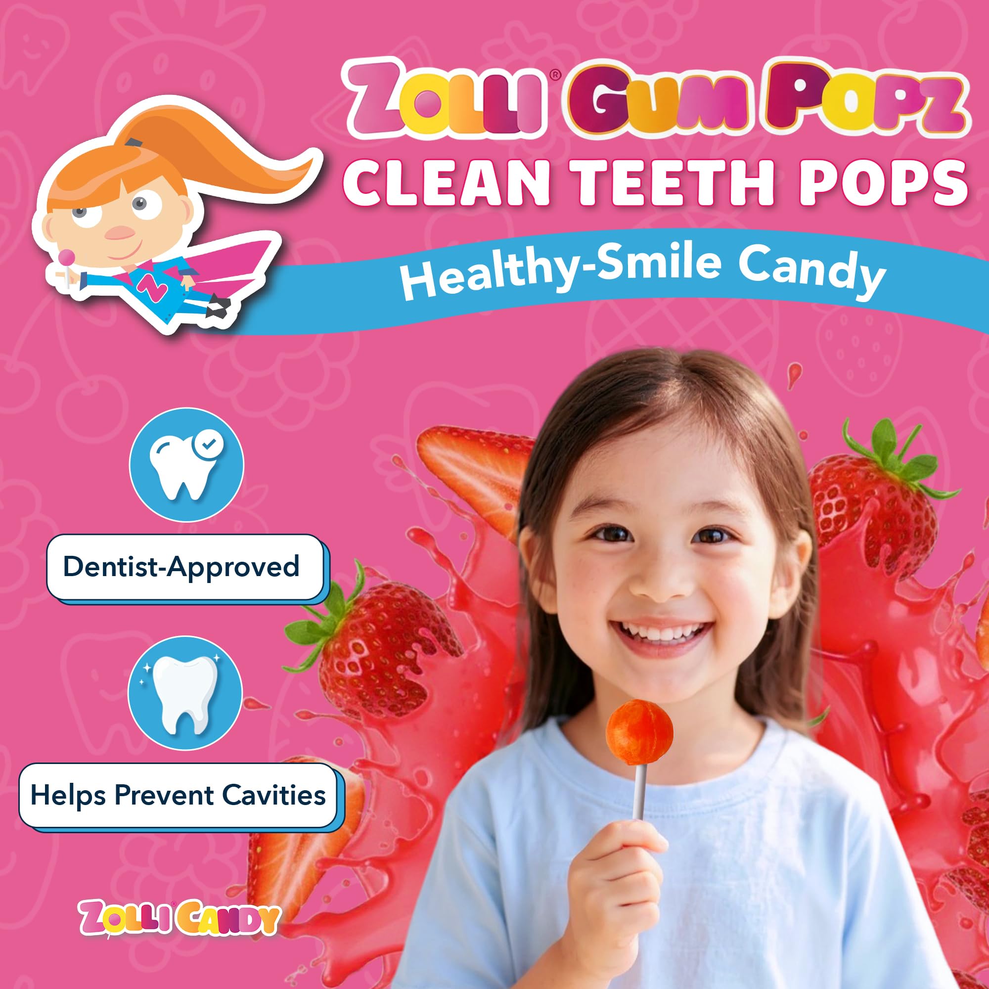 Close-up of Zollipops GUM Popz sugar-free formula and vibrant taste.