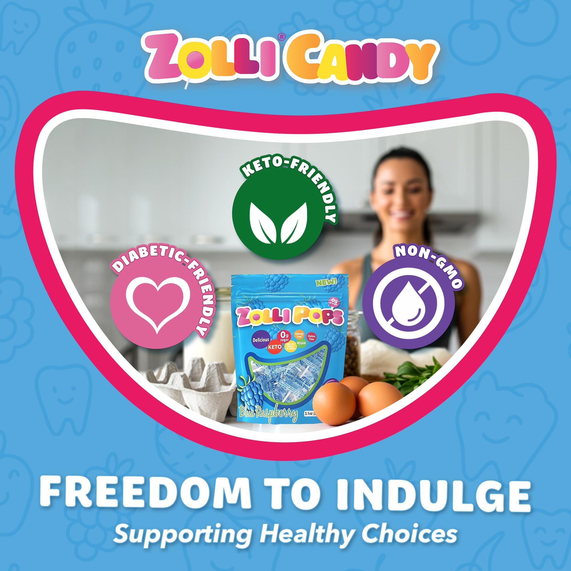 Zollipops keto-friendly badge emphasizes low-carb option for adults.