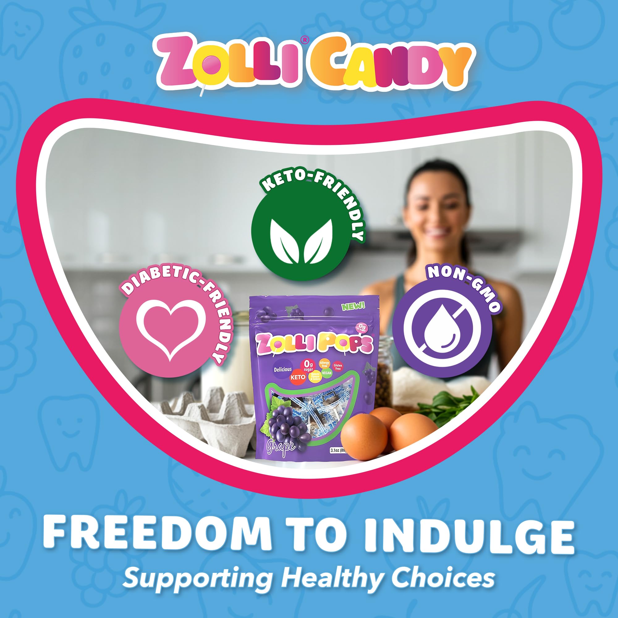 Zollipops kids-and-adults snack image shows versatile, keto-friendly candy.