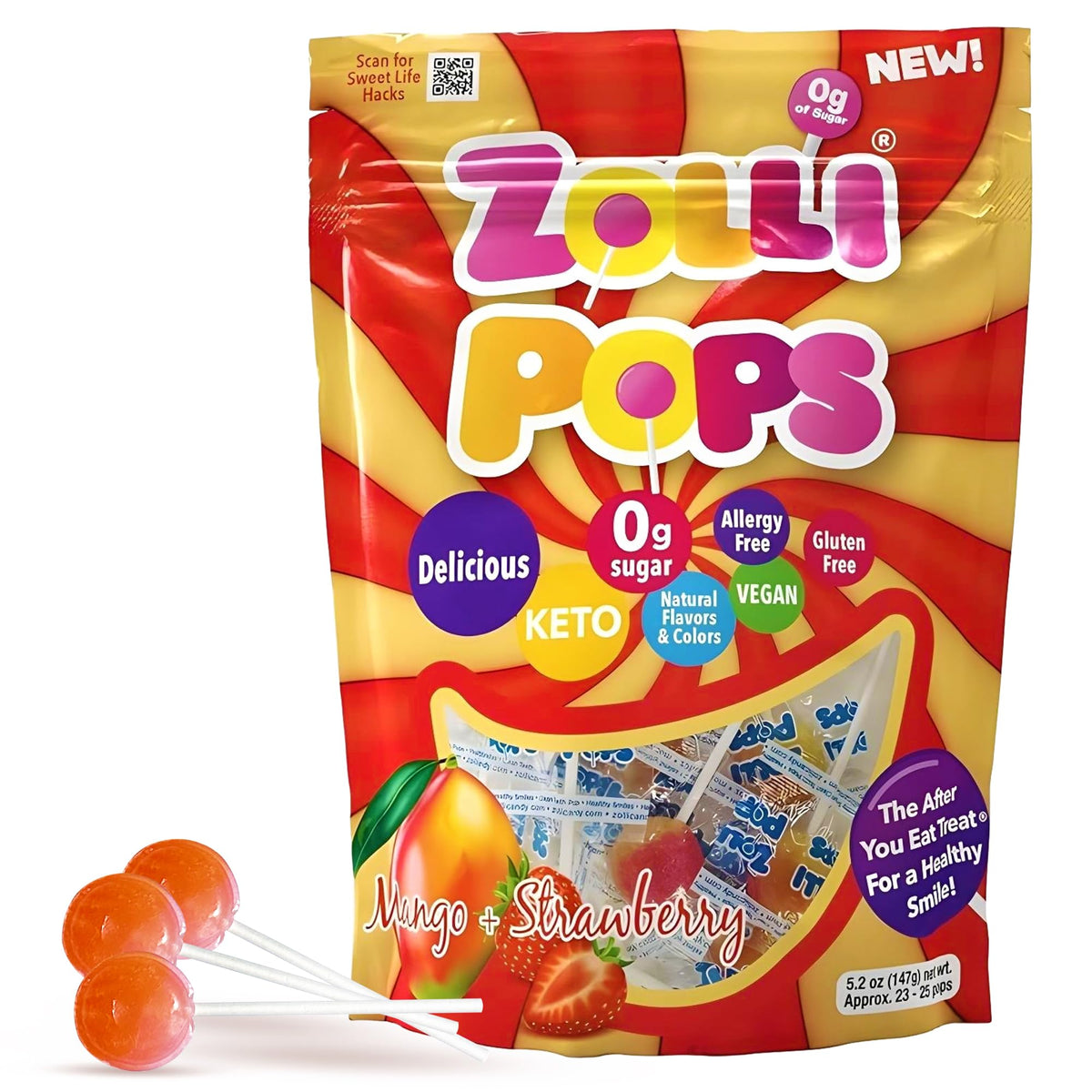 Zollipops Mango pops: sugar-free, dairy-free post-meal treat.