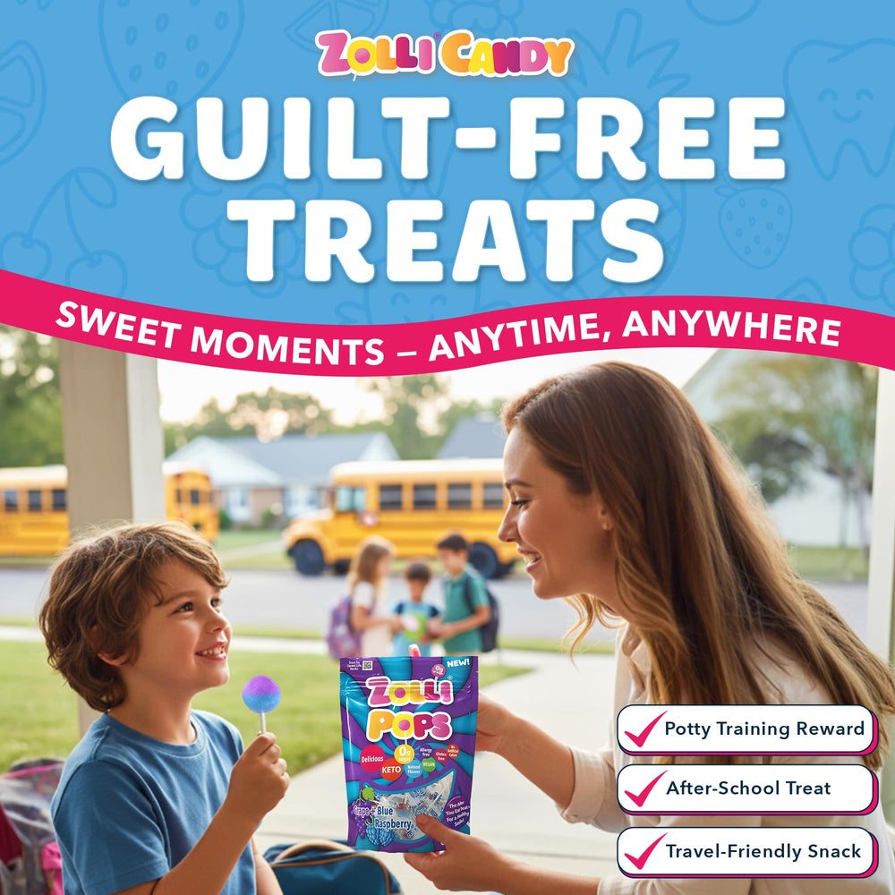 Zollipops portable single-wrap pops, perfect for school and travel.