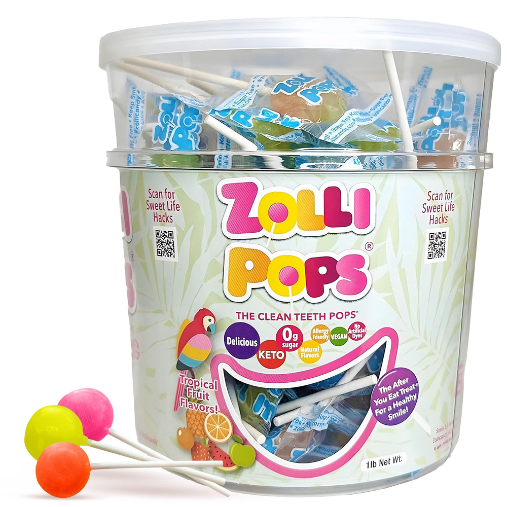 Zollipops tropical flavors packaging shows a sugar-free option for keto-friendly snacking.