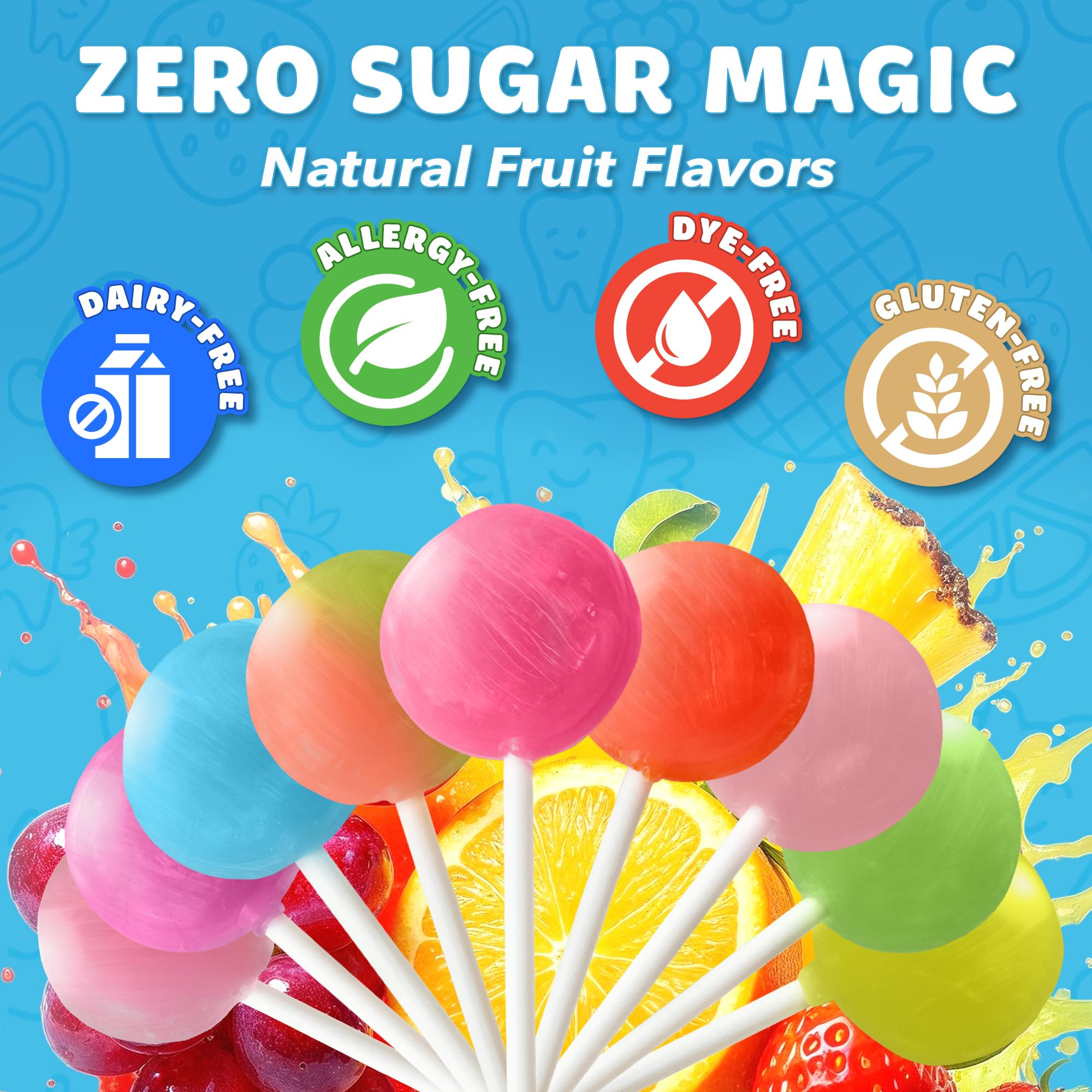 Zollipops Valentines Pack candies in bag displaying sugar-free, dye-free fruit flavors.