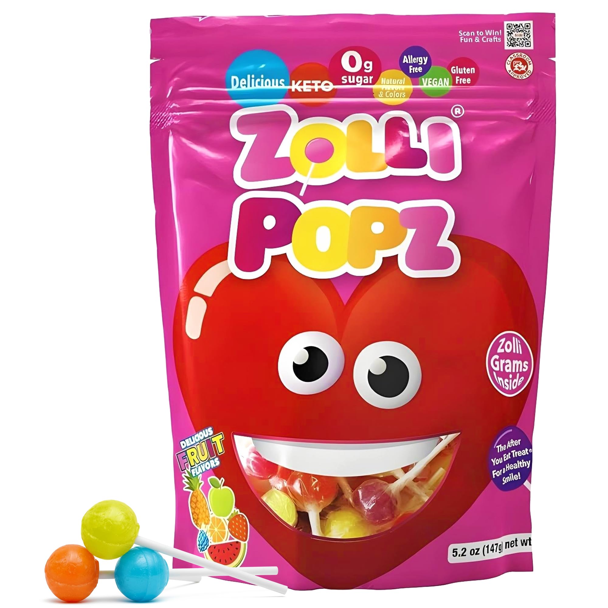 Zollipops Valentines Pack hero image showing sugar-free, dye-free treats for kids.