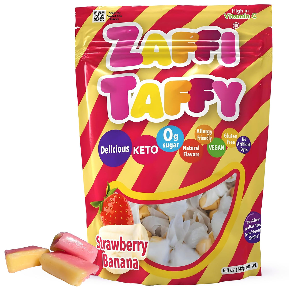 Zollipops Zaffi Taffy bag front showing dye-free sugar-free candy for kids
