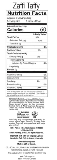 Dye-free packaging highlights natural flavors in Zaffi Taffy.