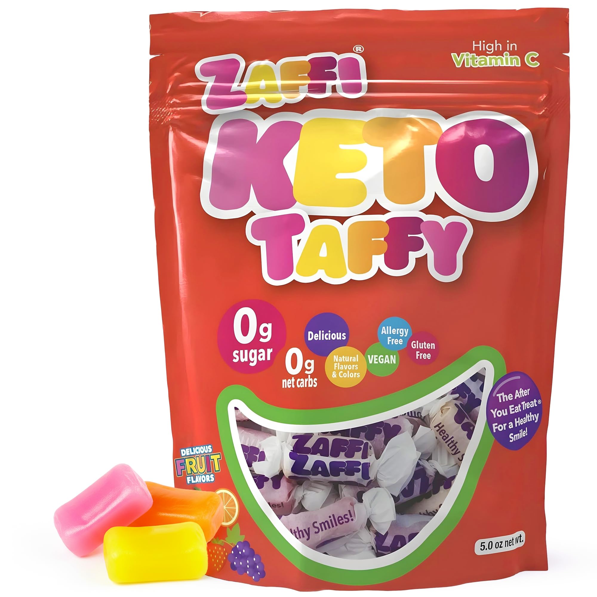 Zollipops Zaffi Taffy fruity flavor bag for healthy smiles and dye-free sweetness.