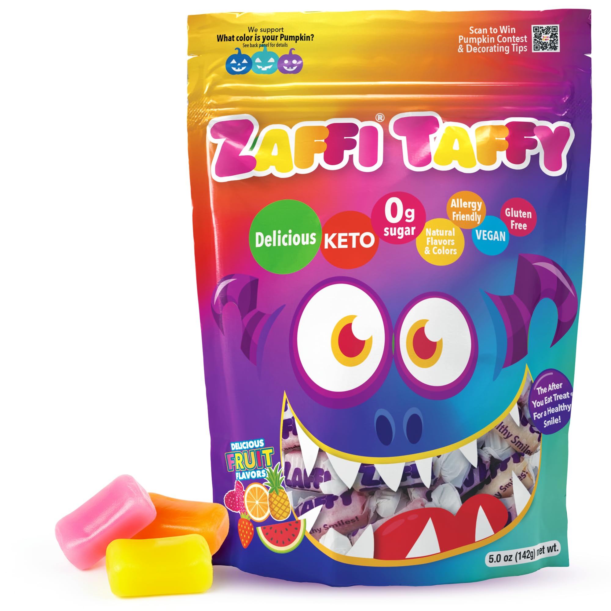 Zollipops Zaffi Taffy Halloween pack promotes clean teeth after treats.
