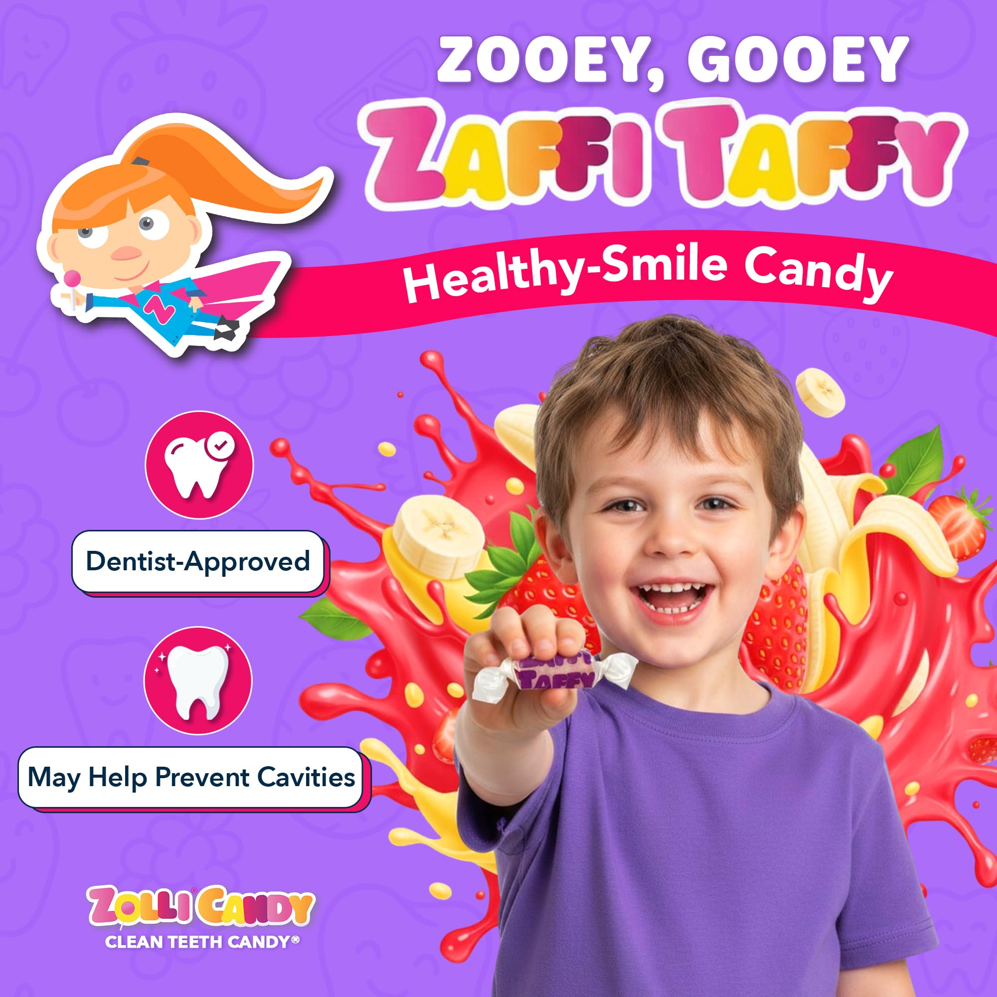 Zollipops Zaffi Taffy ingredients label with erythritol and natural sweeteners