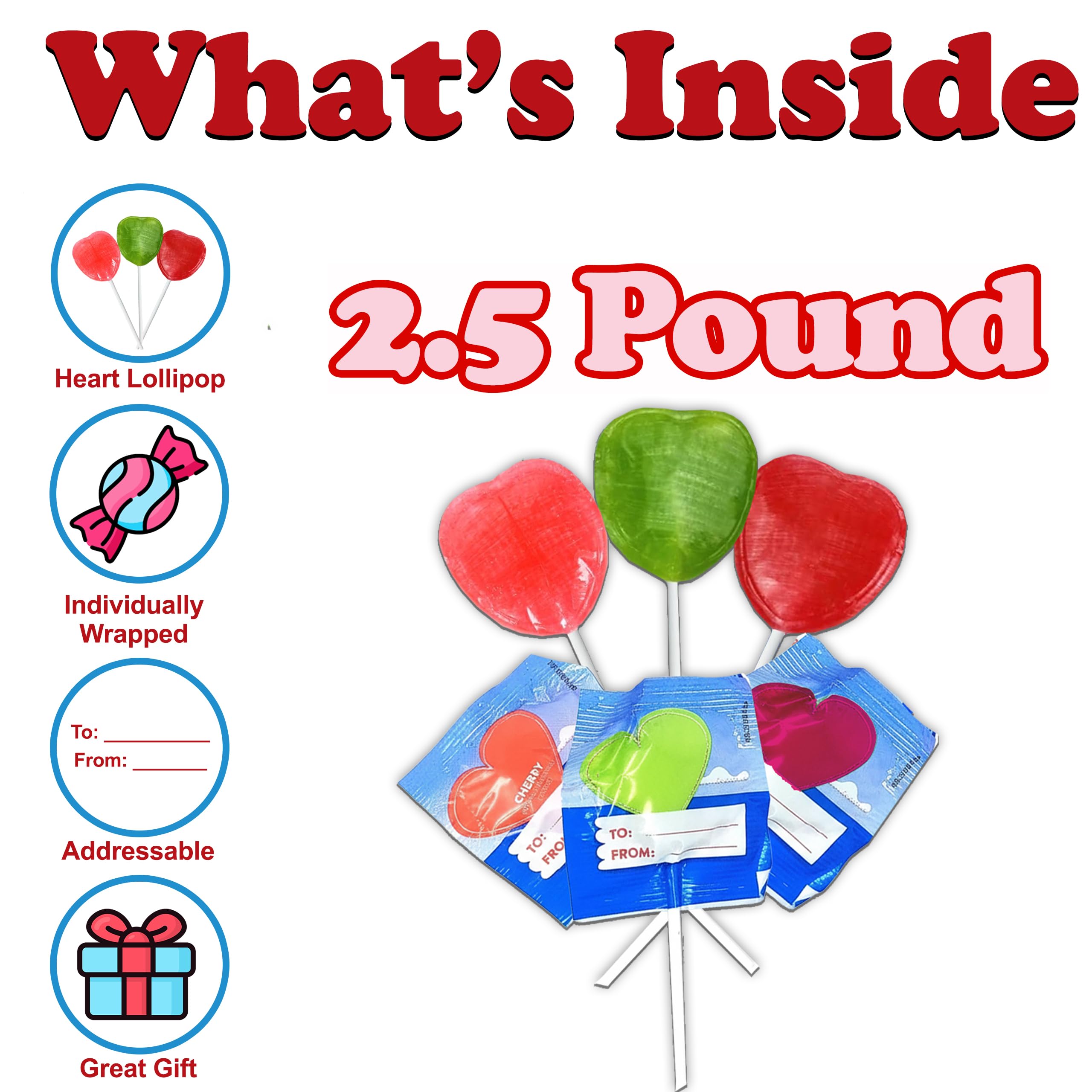 ZompoZ individually wrapped heart lollipops ideal for mess-free sharing and classroom exchanges.