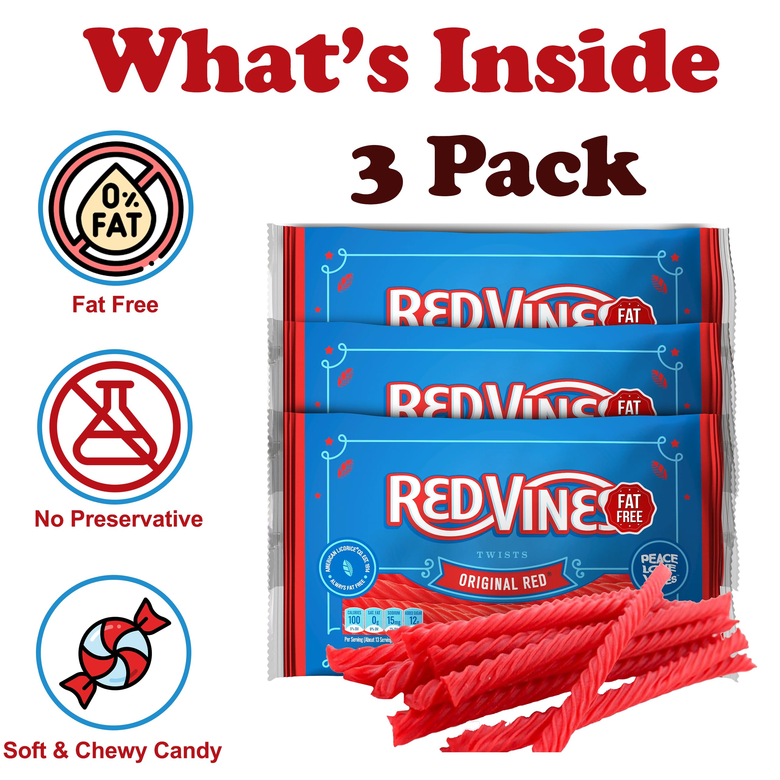 ZompoZ Original Red Licorice Twists with soft, chewy texture.