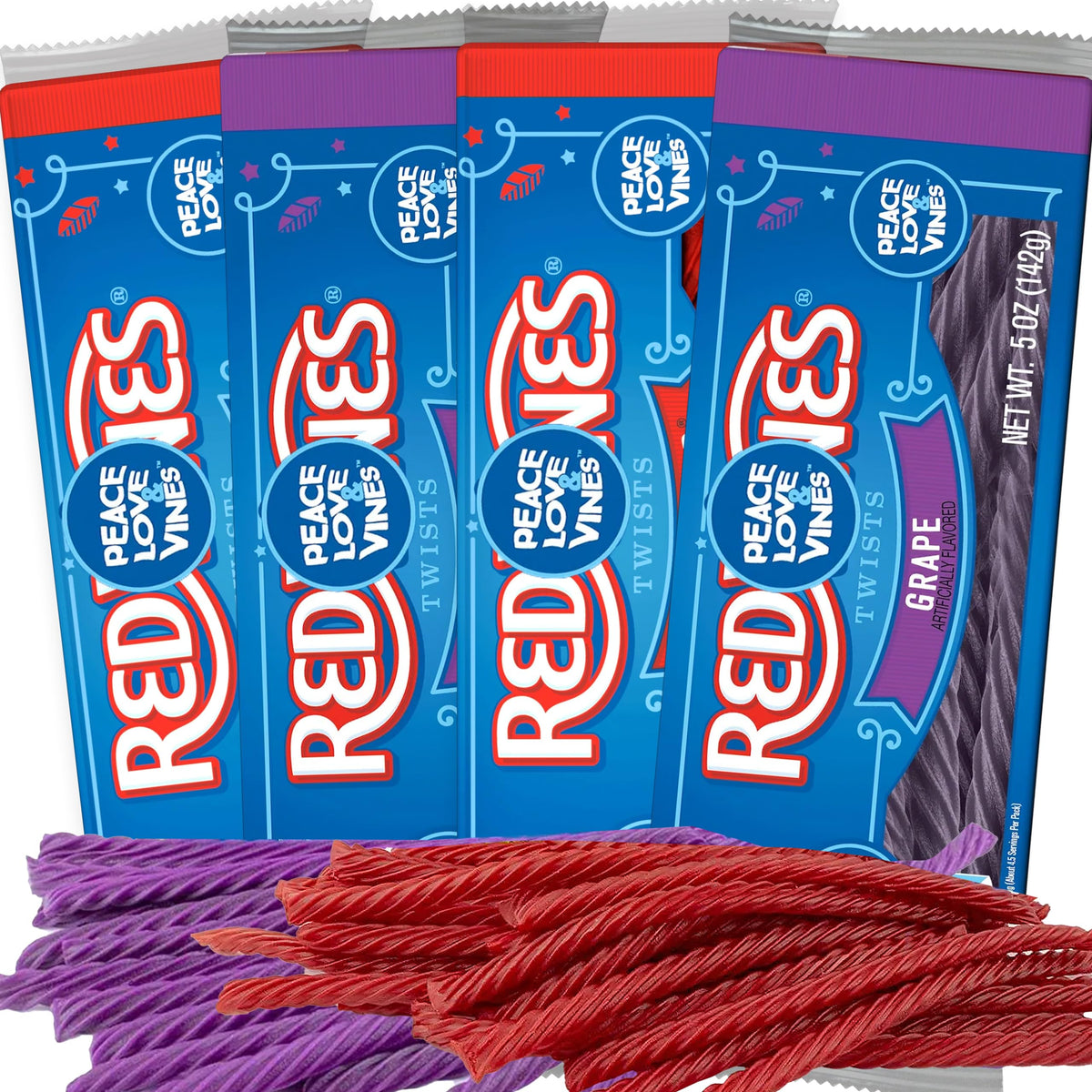 ZompoZ RedVinnes red twists displayed for festive snacking and sharing.