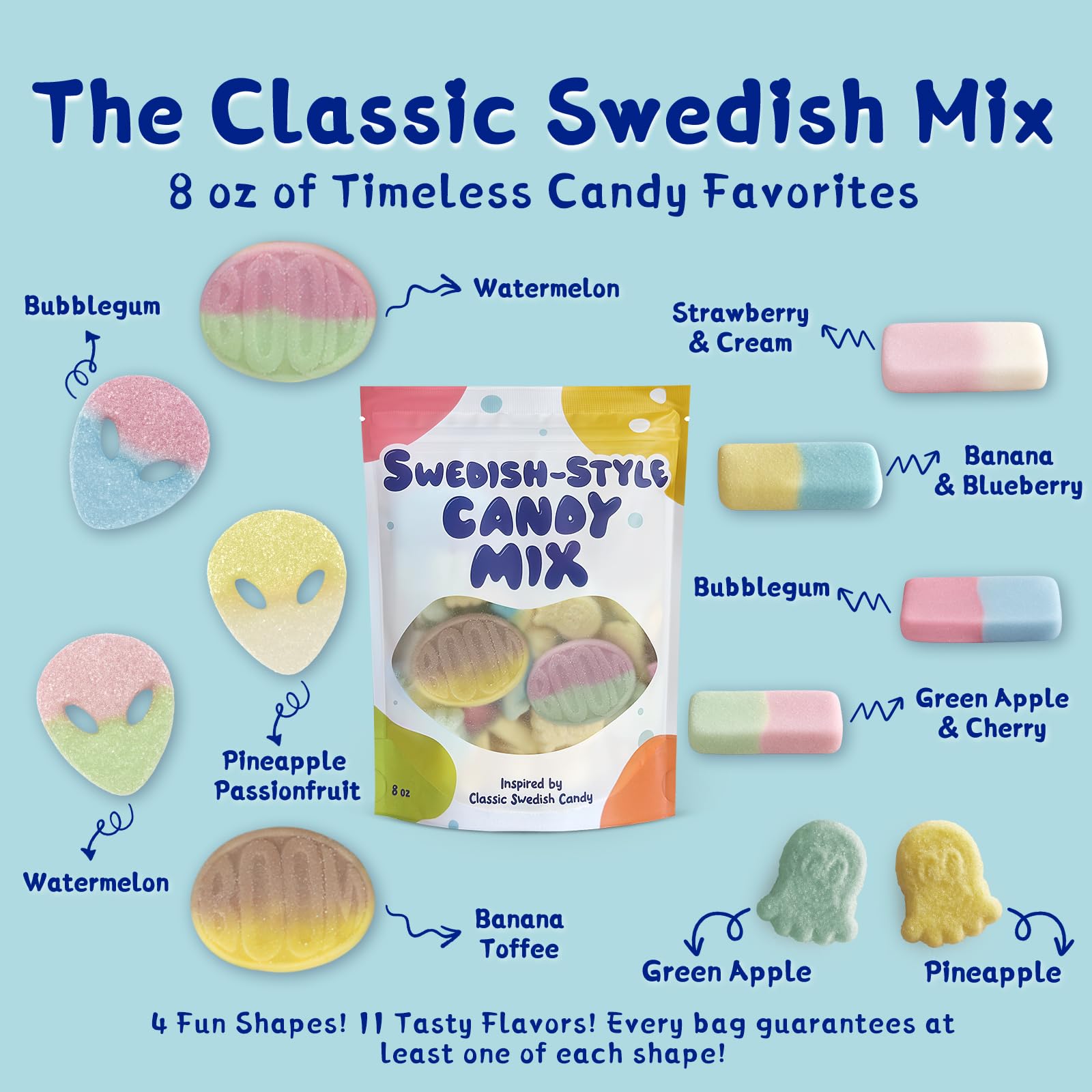 Zontixyrl Swedish Candy Mix alien heads—fun shapes for parties and kids' treats.
