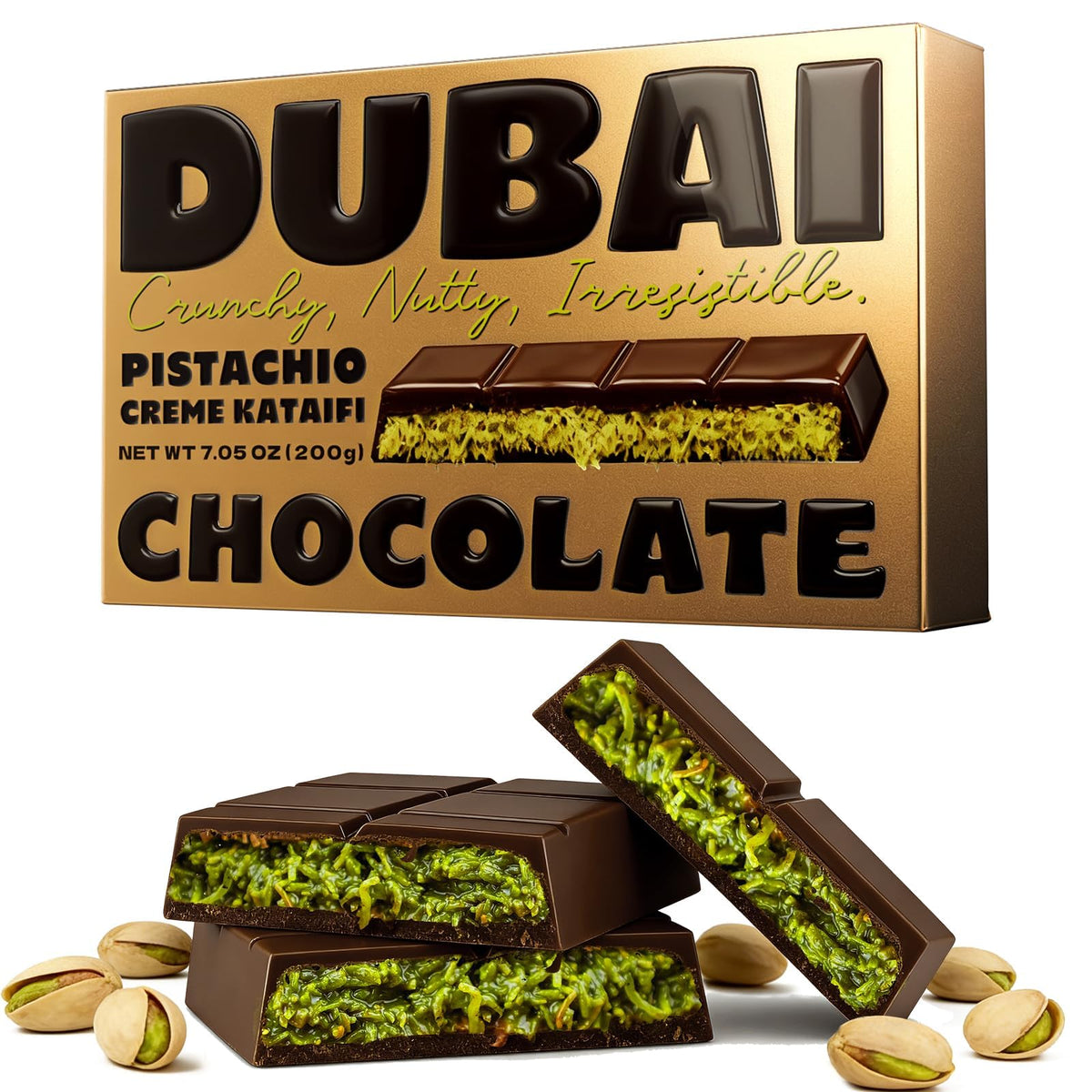 Zorentique premium Dubai chocolate bar with pistachio cream, ready for gifting