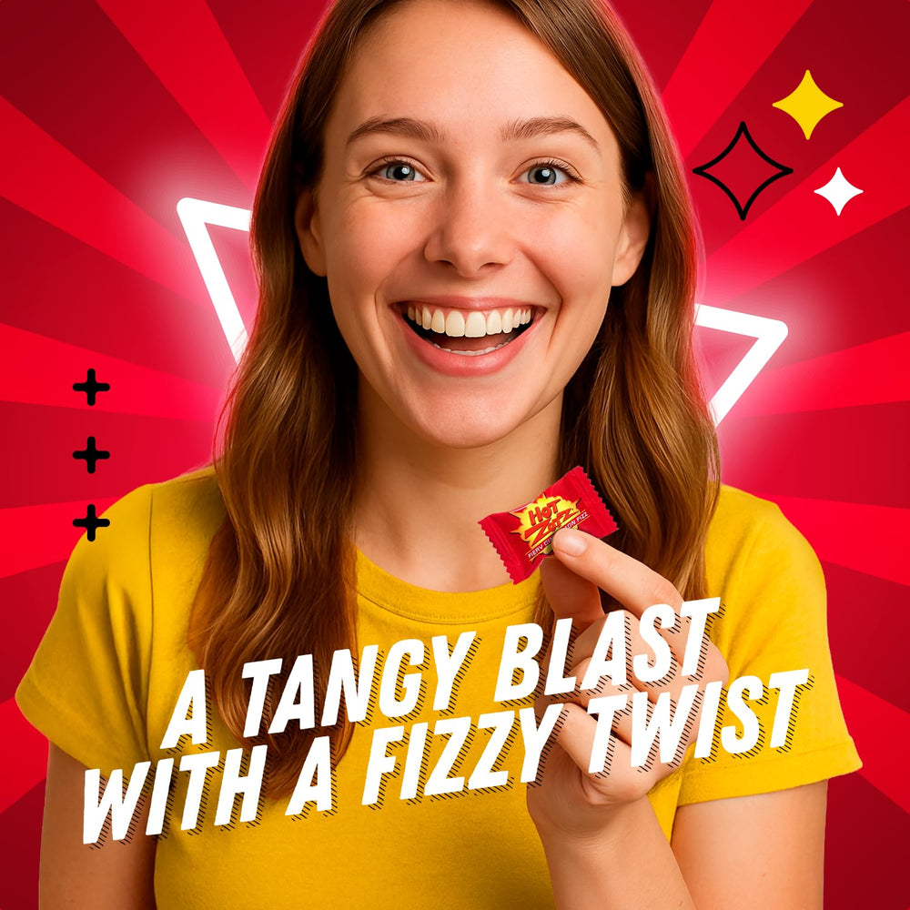 Zotz candy piece in hand illustrating serving size.