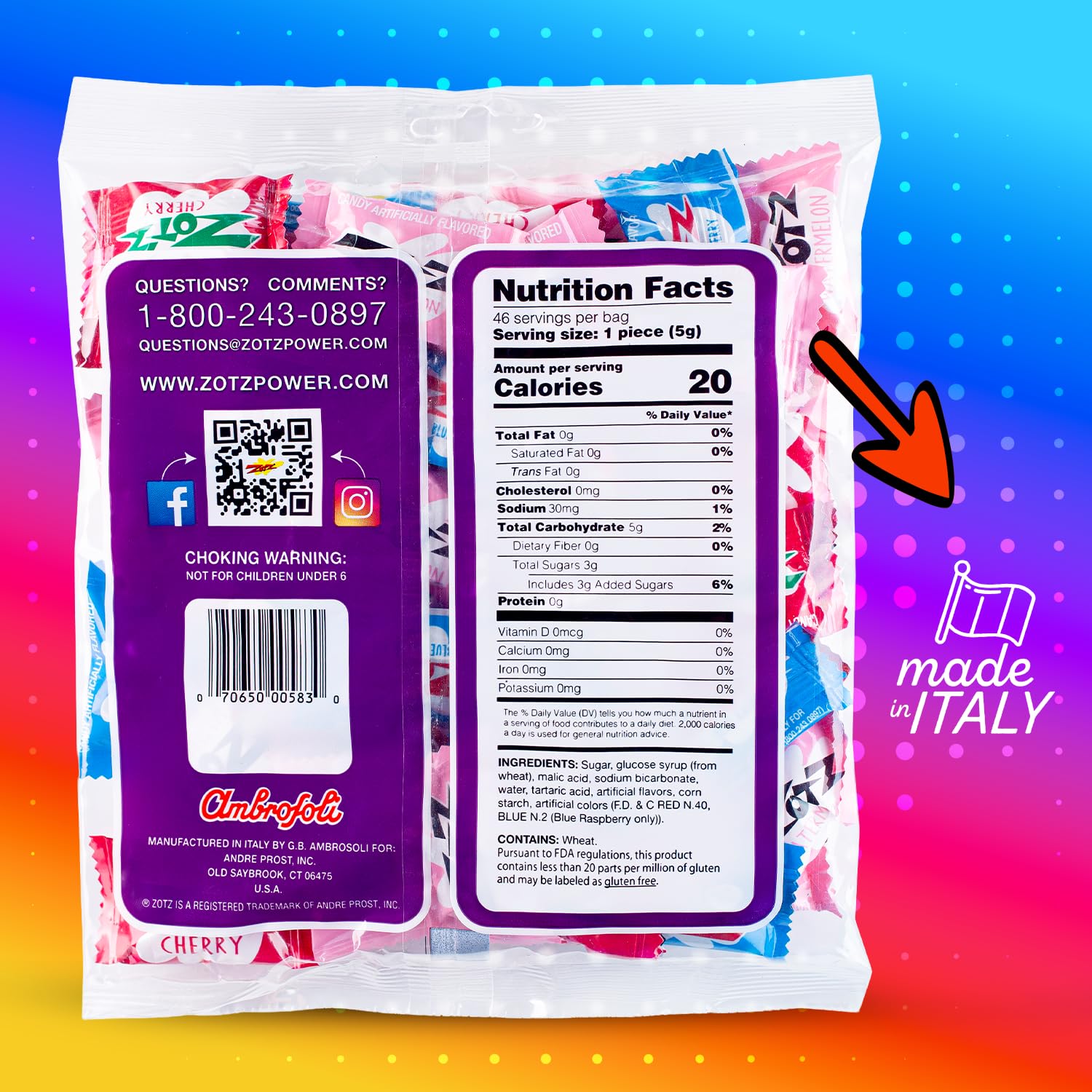 Zotz Cherry flavor candy close-up highlighting bold cherry taste and fizzy center.
