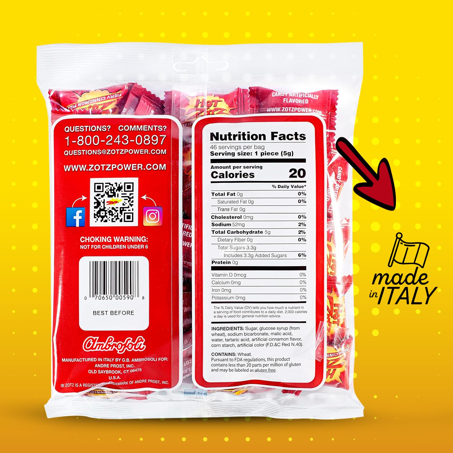 Zotz Fizzy Cinnamon center burst highlighting bold flavor and fizz.