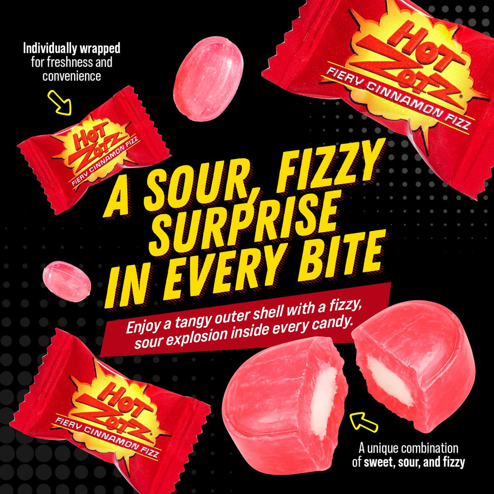 Zotz fizzy fruit flavors assortment on display.