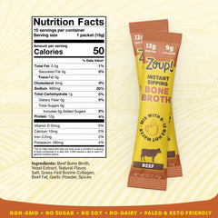 Zoup! bone broth shows 12g protein per serving for post-workout recovery.