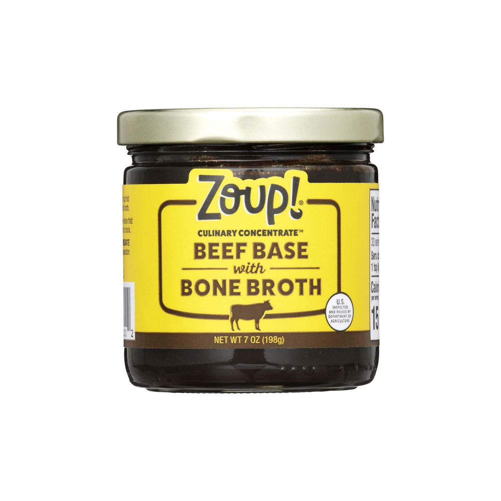 Zoup! Beef Bone Broth jar highlights clean label ingredients for versatile cooking.