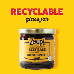 Zoup! Beef Bone Broth on stove simmer, perfect for quick flavor boosts.