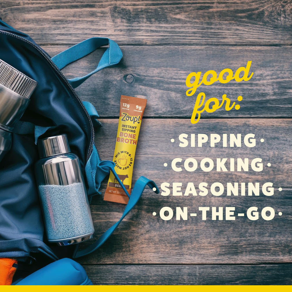 Zoup! bone broth contains 9g collagen per serving to support daily nutrition.