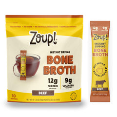 Zoup! bone broth packets ready to enjoy on the go for a quick protein boost.