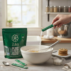 Zulka all-natural cane sugar packets for hot and cold beverages.