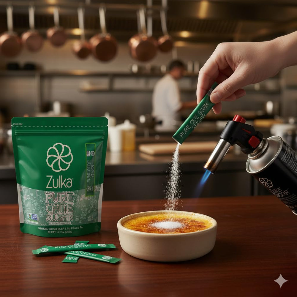 Zulka non-GMO sugar packets offer clean sweetness with no additives.