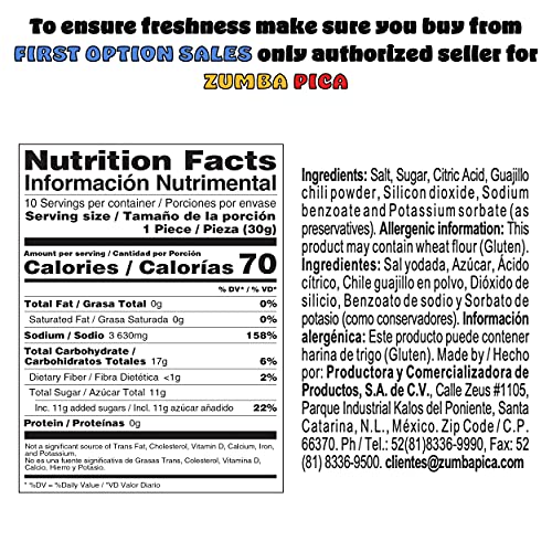 Zumba Pica Acidin chips and snacks elevated with spicy-sour dust.