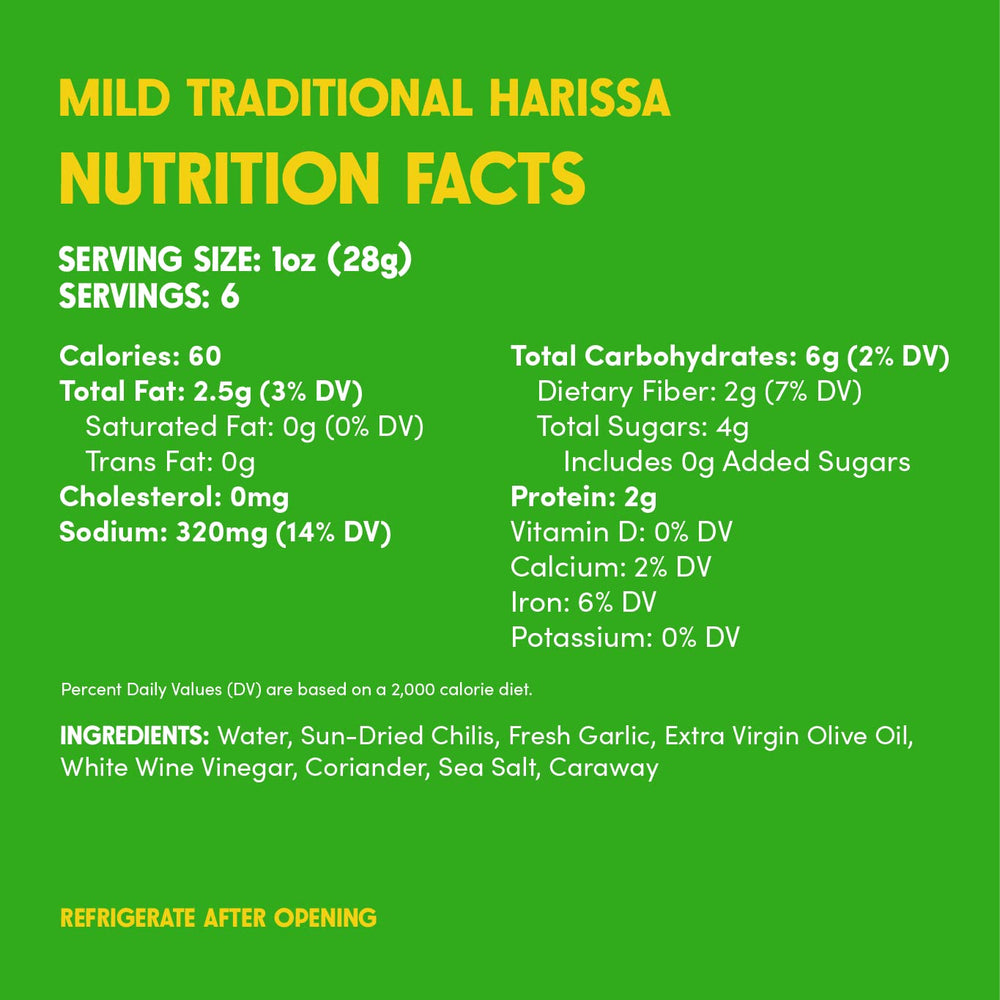 Zwïta Harissa ingredients label highlights whole sun-dried chilis and premium olive oil.