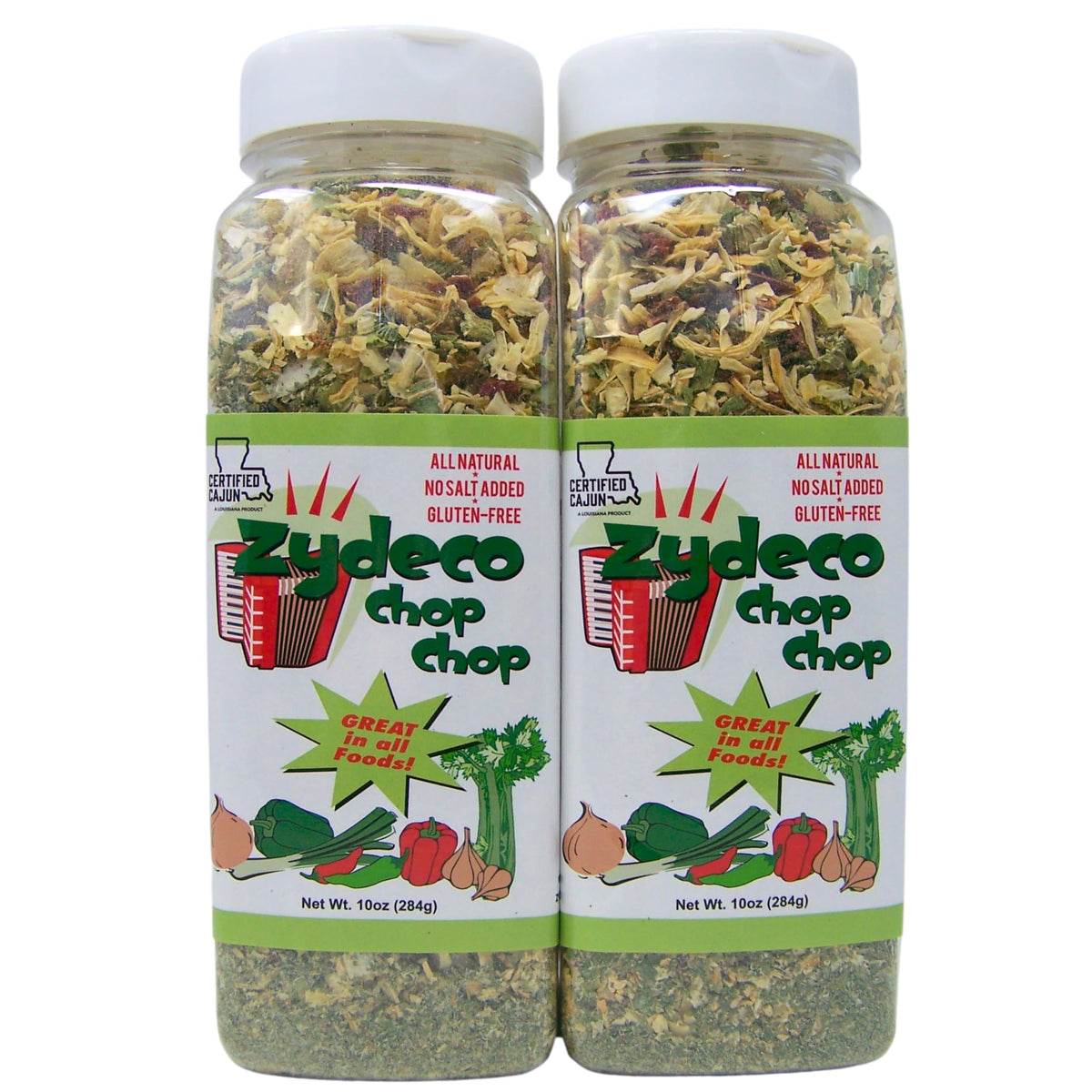 Zydeco Chop Chop two 10-ounce shakers ready to flavor meals with Cajun base